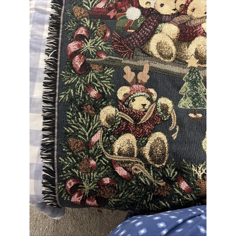 Vtg Hallmark Goodwin Weavers Christmas‎ Tree Blanket 100% Cotton Teddy Bears